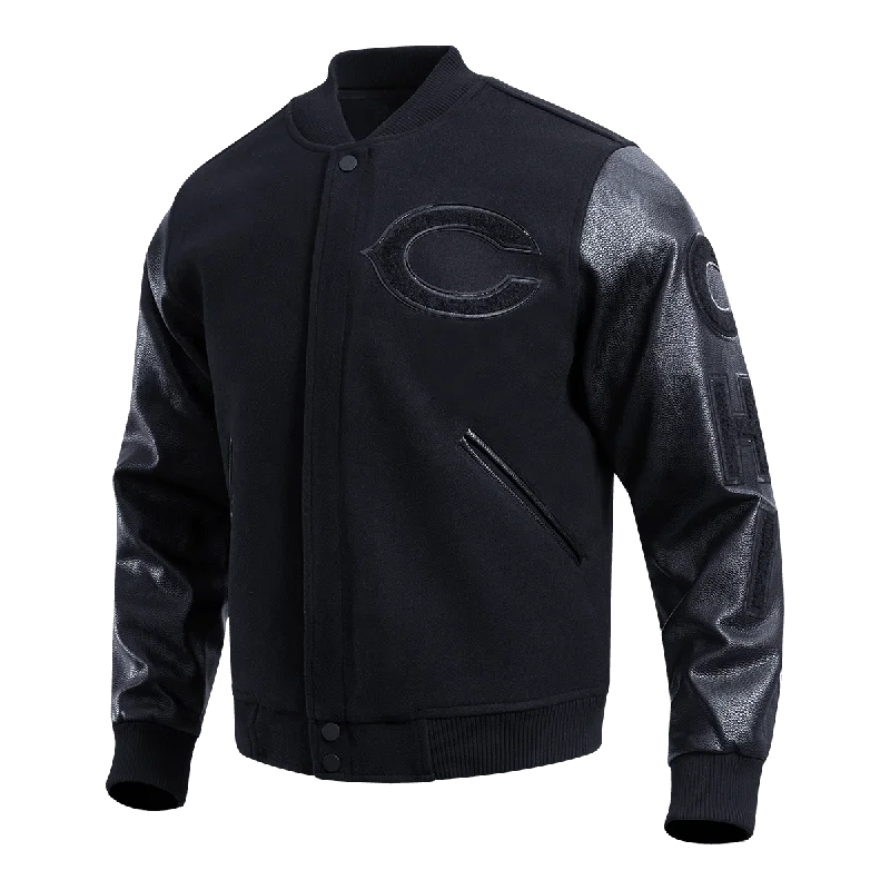 NFL CHICAGO BEARS TRIPLE BLACK LOGO MEN'S VARSITY JACKET (TRIPLE BLACK) Hip Women's Urban