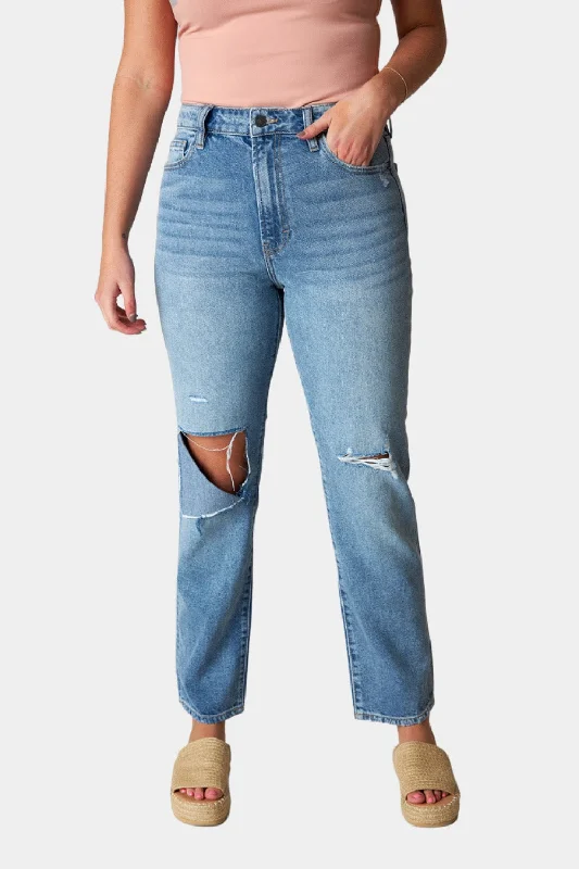 Tracey Distressed Straight Jean - Medium Wash