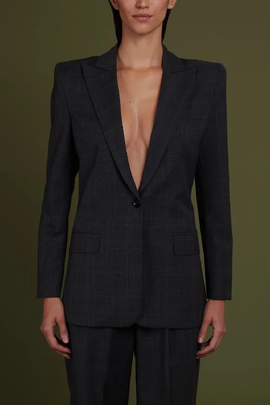 Blazer gris y cuadro burdeos Stylish Women's Neon