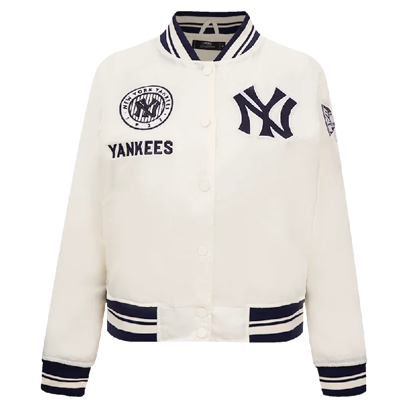 MLB NEW YORK YANKEES RETRO CLASSIC WOMEN'S RIB SATIN JACKET (EGGSHELL/ MIDNIGHT NAVY) Elegant Women's 
