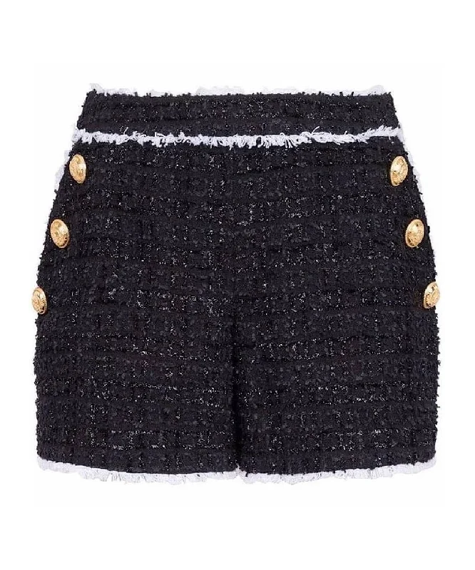 Black Tweed Raw Edged Shorts Modern Women's 
