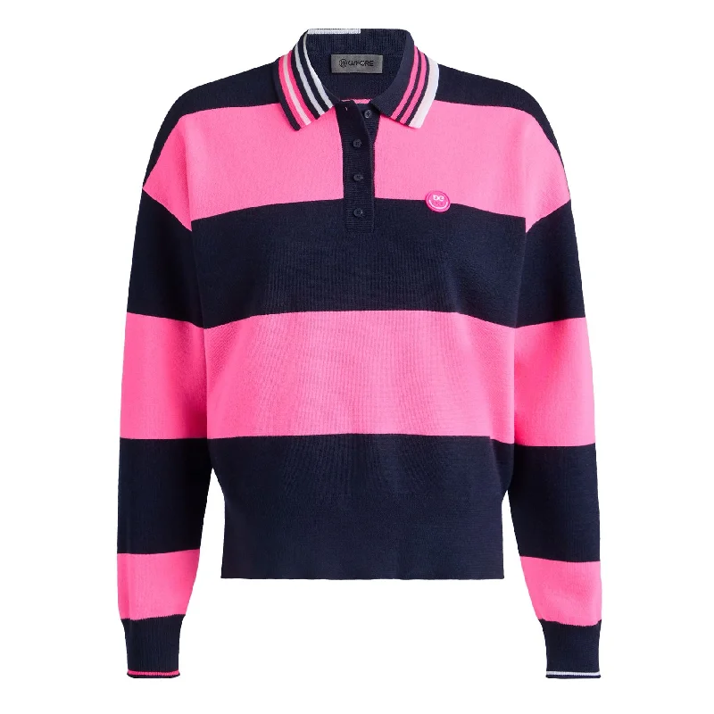 Womens Happy G's Merino Wool LS Rugby Polo Knockout Pink - SS25 Sporty Women's Athleisure Womens Happy G's Merino Wool LS Rugby Polo Knockout Pink - SS25 Sporty Women's Athleisure