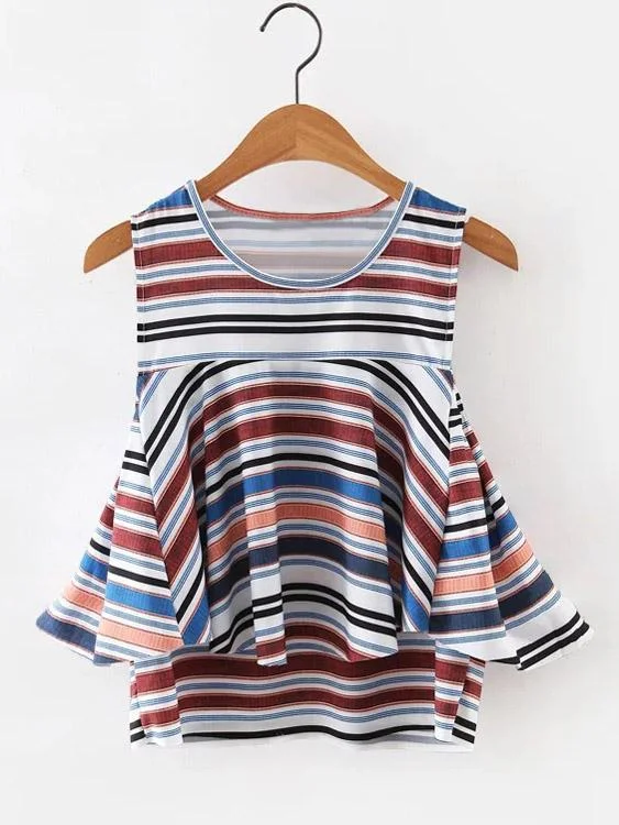 Custom Round Neck Stripe Tiered Sleeveless Camis Business