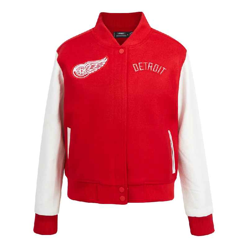 NHL DETROIT RED WINGS CLASSIC WOMEN'S WOOL VARSITY JACKET (RED/WHITE) Trendy Women's Oversized NHL DETROIT RED WINGS CLASSIC WOMEN'S WOOL VARSITY JACKET (RED/WHITE) Trendy Women's Oversized
