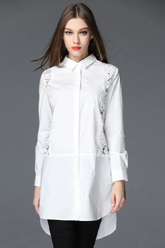 White Long Shirt W/ Lace Detail