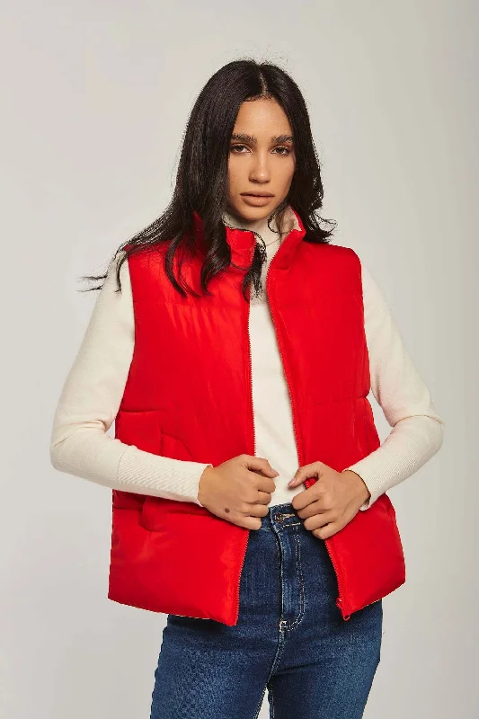 Women Vest Reversible Puffer Red/Beige Stylish Women's Tropical 