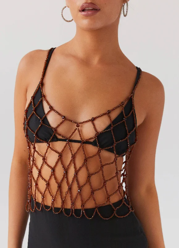 Thessa Beaded Vest Top - Sepia Elegant Women's Formal 