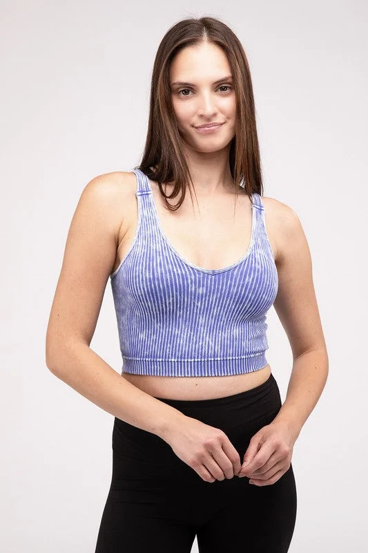 Washed Ribbed Cropped V-Neck Tank Top Dynamic Women's High - energy