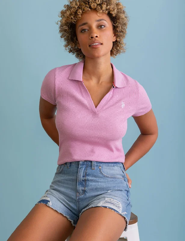 SPLIT NECK RIBBED POLO SHIRT Dapper Women's 1920S