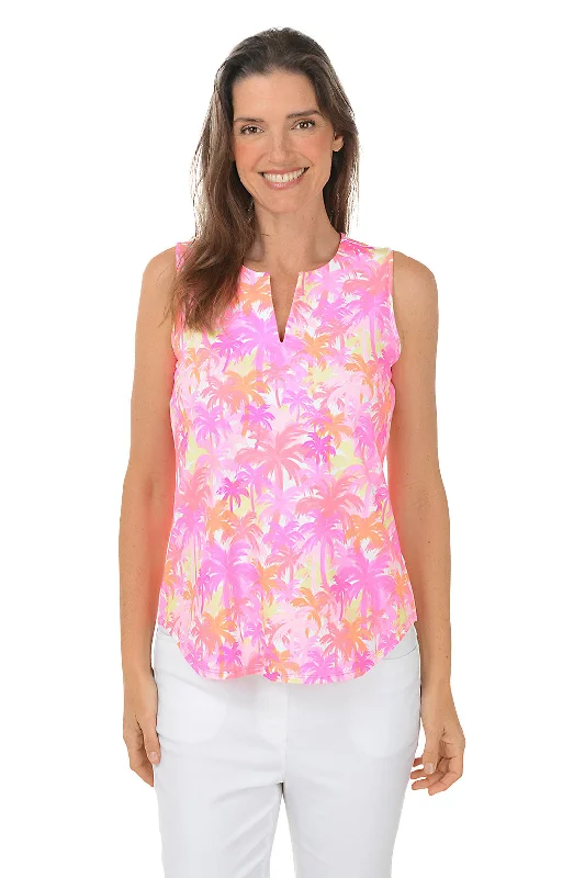 Sunset Grove UPF50+ Split Neck Sleeveless Top