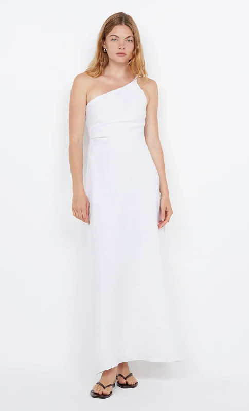 MELANIE ASYM MAXI DRESS - WHITE Stylish Women's Neon