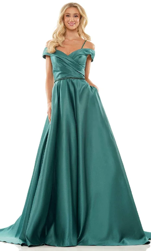 Colors Dress 2938 - Off Shoulder Satin Prom Gown purpose