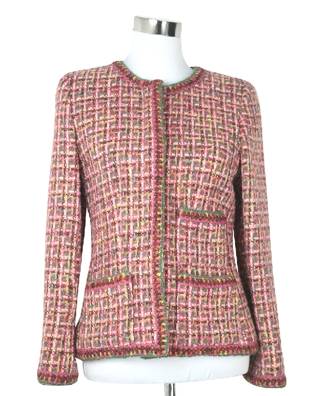 Chanel Pink & Green Tweed Jacket sz 4 Cashmere