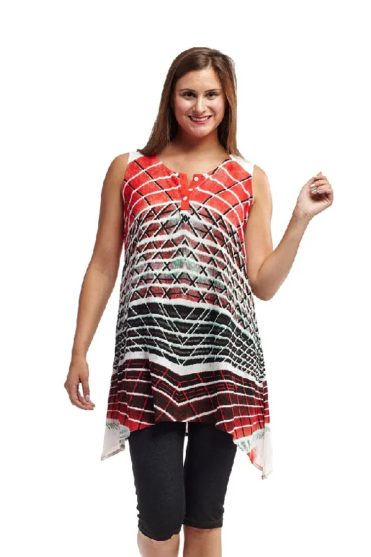 Abstract Printed Sleeveless A-Line Top Compression