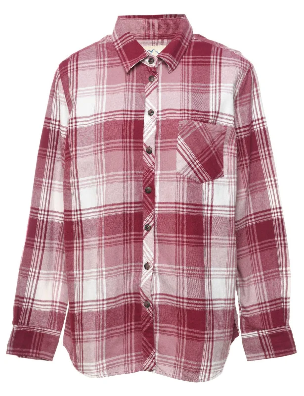 Blue Mountain 1990s Maroon & White Checked Flannel Shirt - L Bold Women's Statement