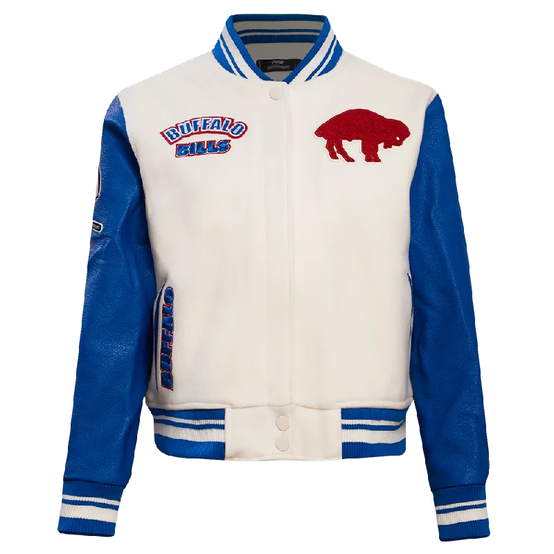 NFL BUFFALO BILLS RETRO CLASSIC WOMEN'S RIB WOOL VARSITY JACKET (EGGSHELL/ ROYAL BLUE) Bohemian Women's Free NFL BUFFALO BILLS RETRO CLASSIC WOMEN'S RIB WOOL VARSITY JACKET (EGGSHELL/ ROYAL BLUE) Bohemian Women's Free