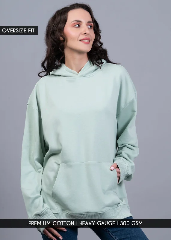 Solid Mint Green Women Drop Shoulder Terry Hoodie | Pronk Modern Women's 