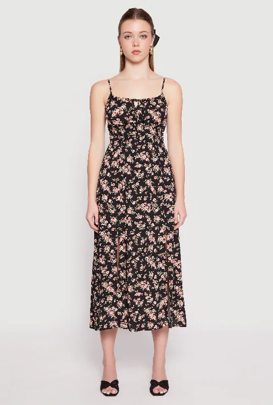 Floral Double Slit Midi Dress