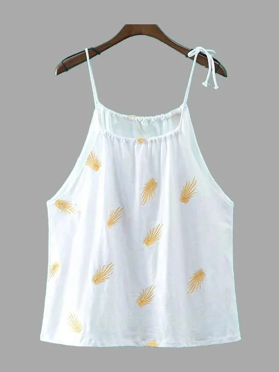 Custom Casual Loose Embroidery Leaf Pattern Cami Confident Women's Power