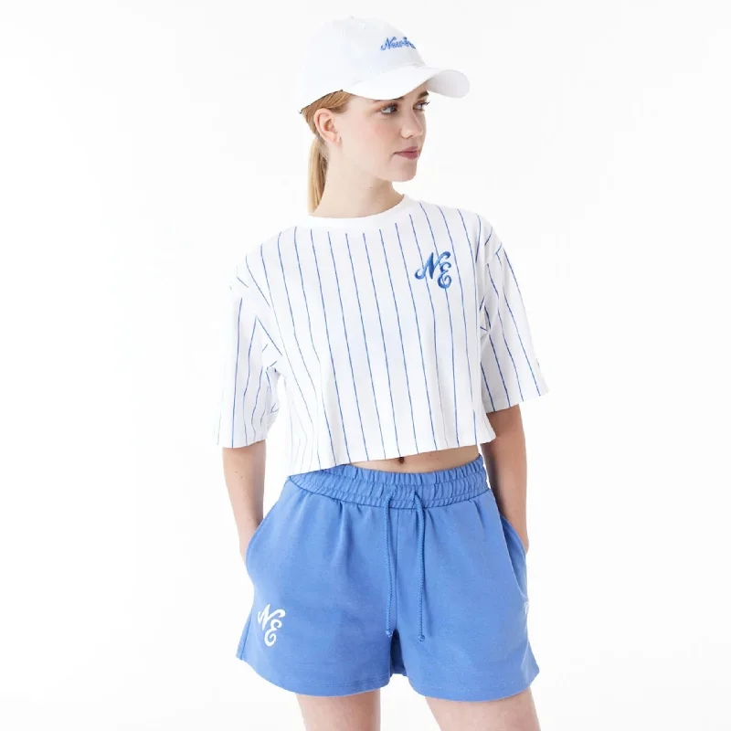 New Era Pinstripe White Womens Crop T-Shirt Casual Women's Loose - fitting