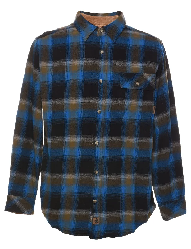 Blue & Brown Checked Flannel Shirt - M Athletic Women's 