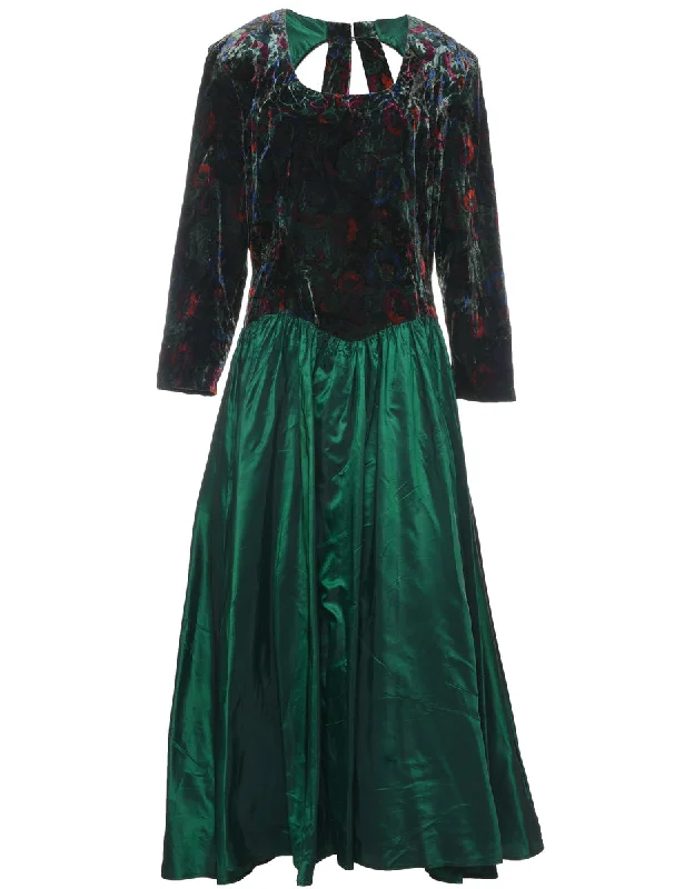 1980s Dark Green Evening Dress - L