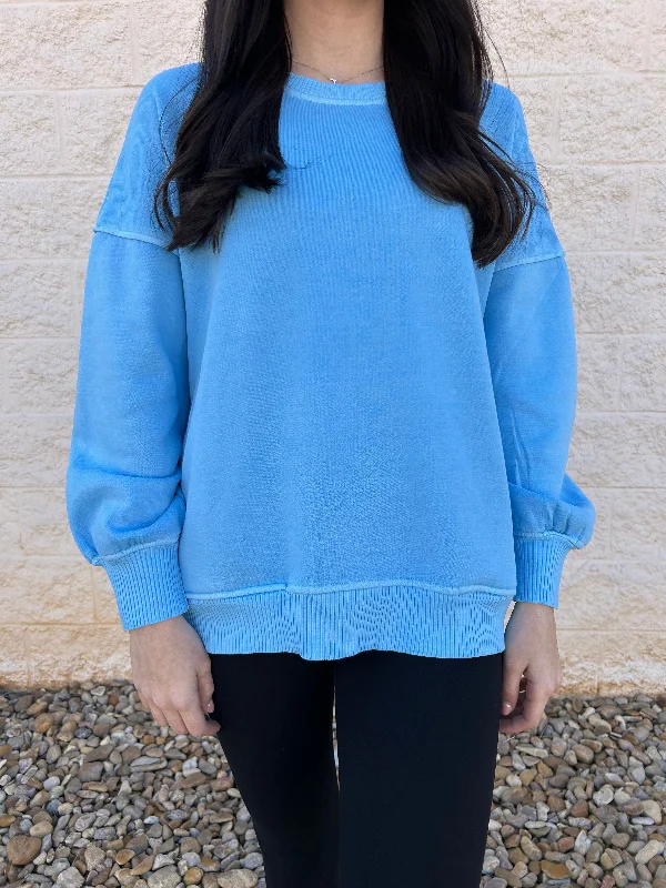 Jayla Deep Sky Fleece Hi-low Hem Pullover Disco