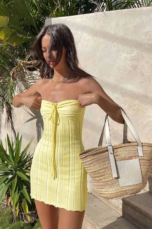 TastyHottie - Yellow Strapless Lace Up Knitted Dress Sporty Women's Athleisure 