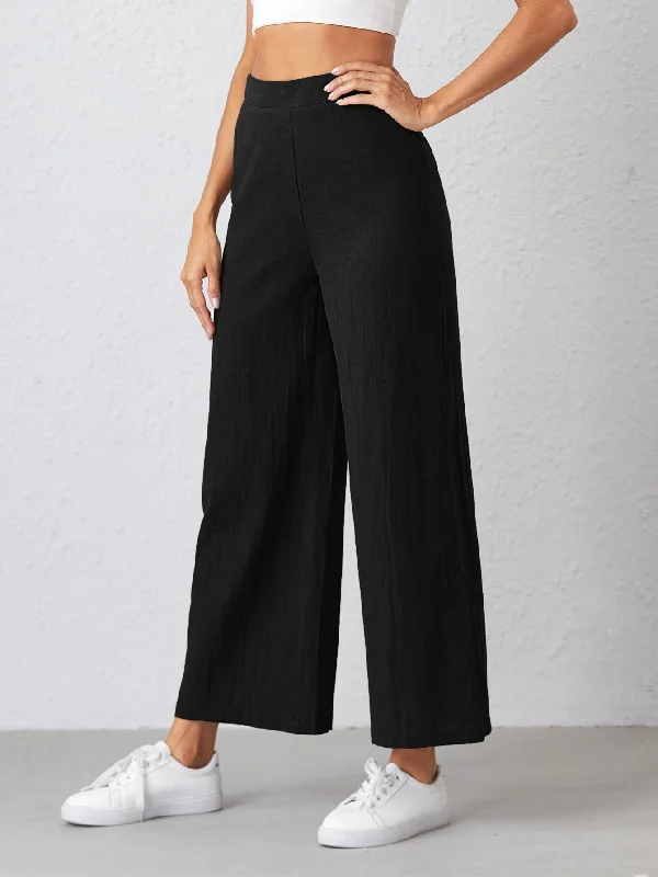 Casual Plain Zipper High Waist Cropped Women Pants