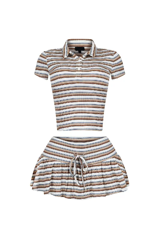 Dennet Striped Button Collar Top & Skirt SET Classic Women's Pin - striped