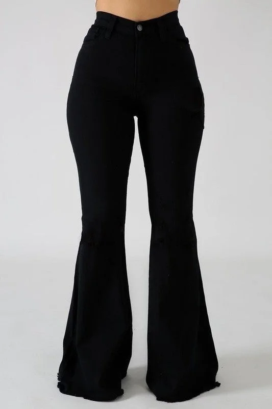 Bell Bottom Jean in Black-32" Inseam Trendy Women's Oversized