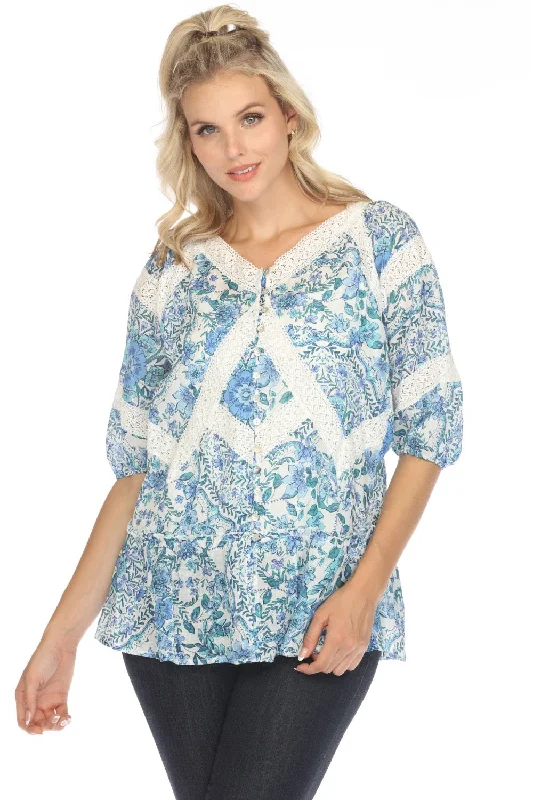 Johnny Was Jade Callie Floral Linen Peasant Blouse L14522 Boho Chic Business