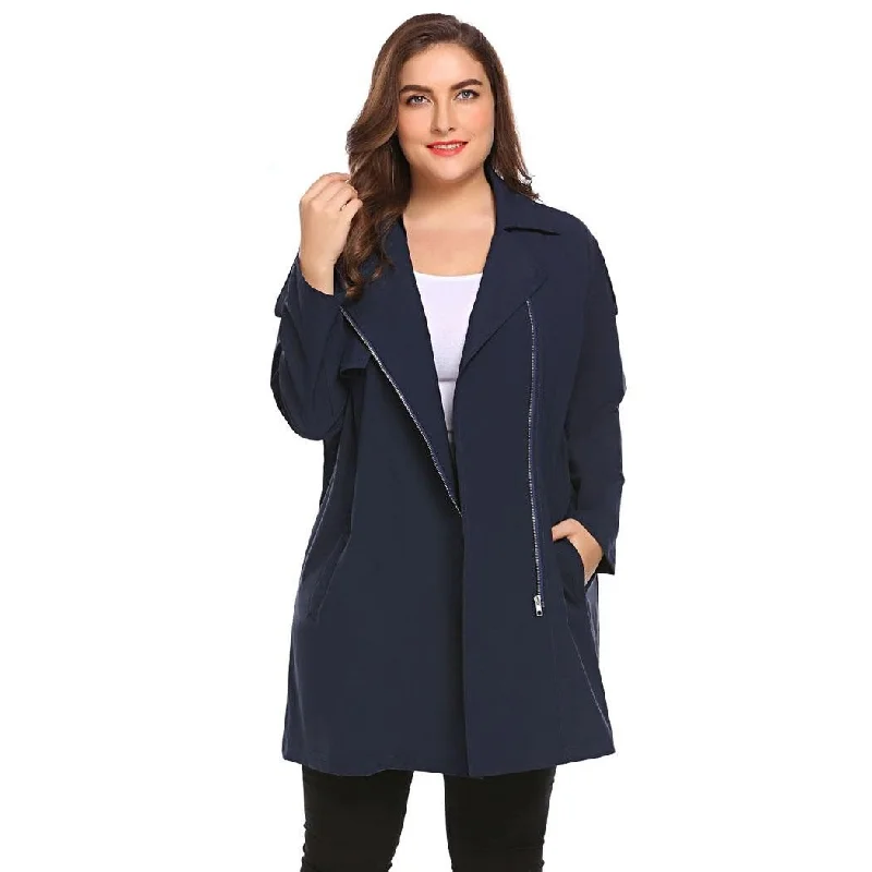 ANALUK Full Zip Feminino Large Windbreaker Trench Coat