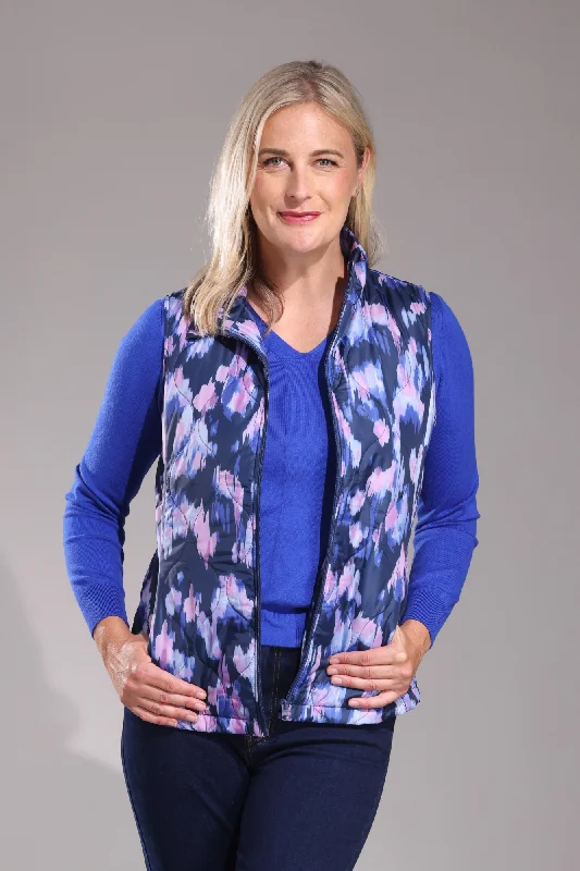 Printed & Quilted Vest | Navy Lilac Abstract | 6241ZZ Traditional Women's Wool