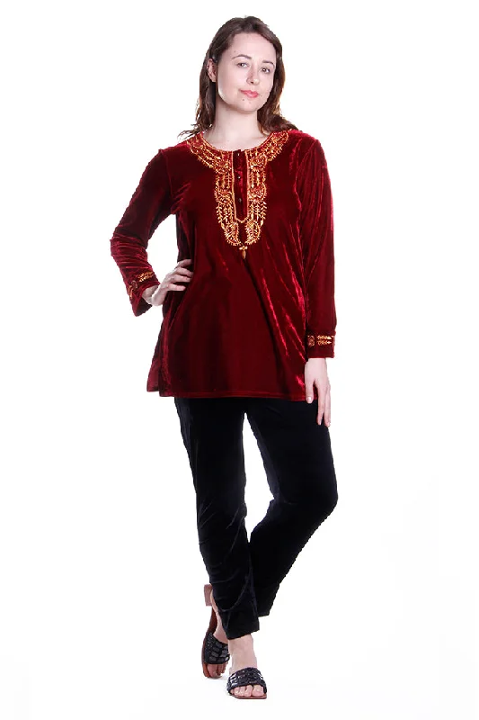 Gold Leaf Velour Top Elegant Women's Formal 