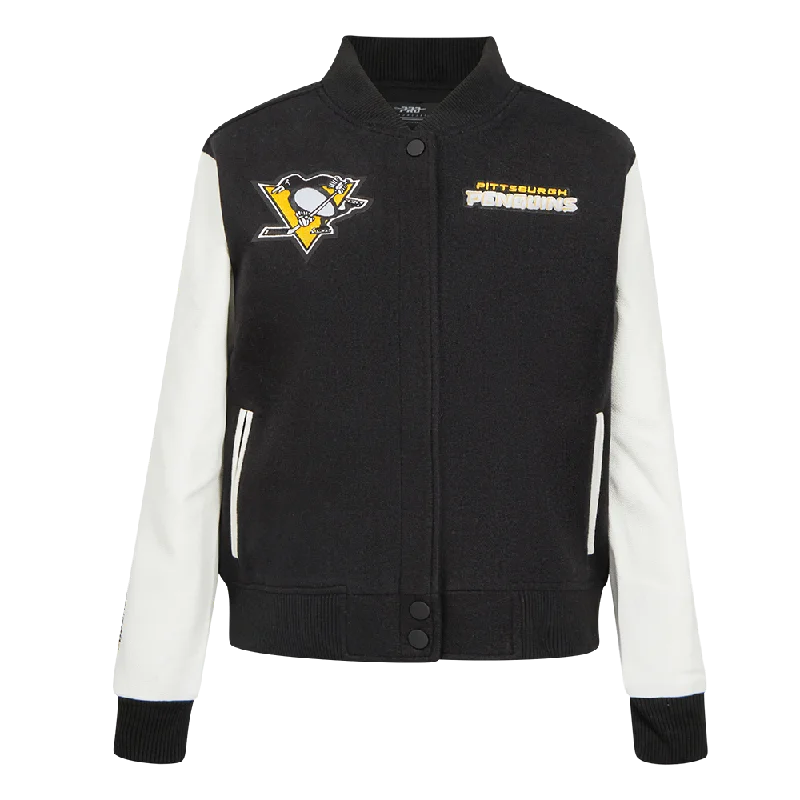 NHL PITTSBURGH PENGUINS CLASSIC WOMEN'S VARSITY JACKET (BLACK/WHITE) Modern Women's Tech NHL PITTSBURGH PENGUINS CLASSIC WOMEN'S VARSITY JACKET (BLACK/WHITE) Modern Women's Tech
