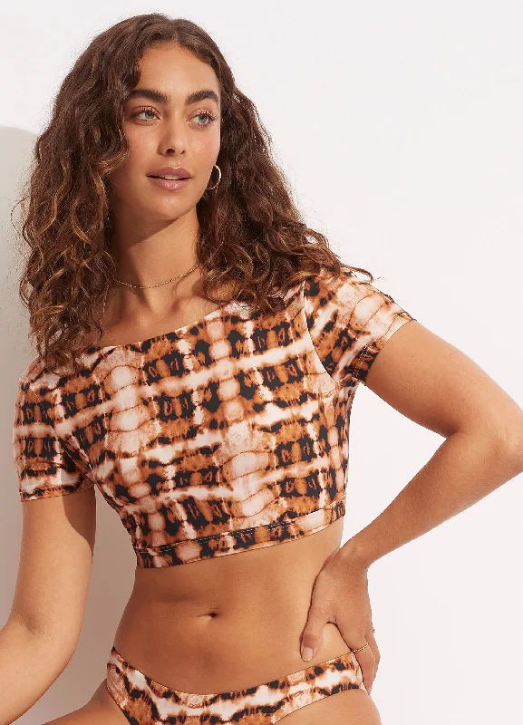 High Tide Short Sleeve Top - Copper Tan Trendy Women's Oversized