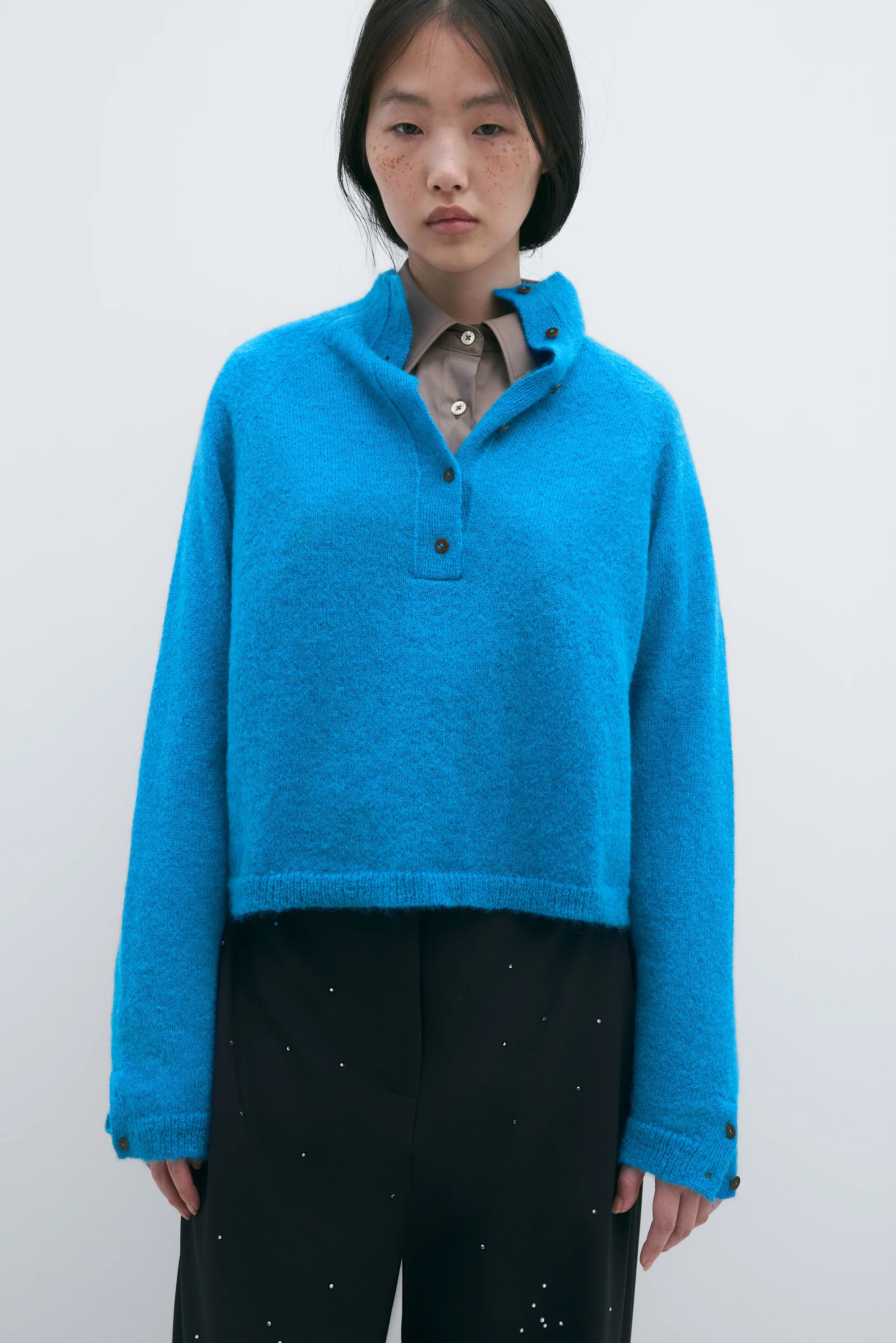 Mohair & Baby Alpaca Polo Sweater Ceruleo Adventure