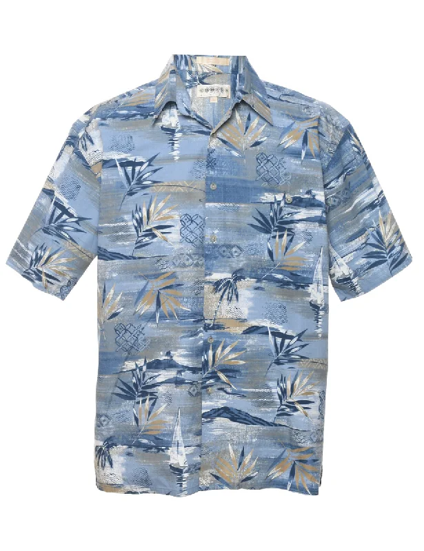 Blue Hawaiian Shirt - L Feminine Women's Style 