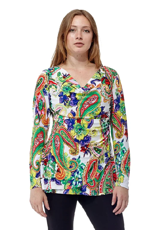 Paisley Printed Wrap Tunic Artistic Women's Hand - painted