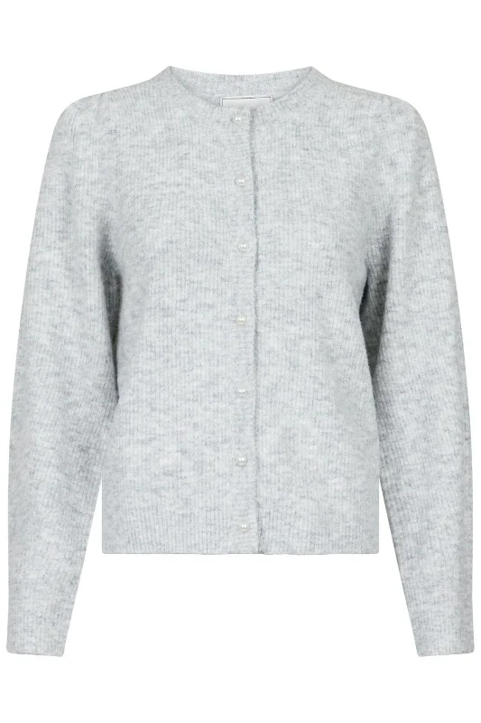 Neo Noir - Nuna Knit Cardigan - Light Grey Melange Streetwear Style for 