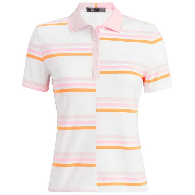 Womens Offset Gradient Stripe Rib Collar Tech Jersey Polo Blush Pink - SS24 Artistic Women's Hand - painted Womens Offset Gradient Stripe Rib Collar Tech Jersey Polo Blush Pink - SS24 Artistic Women's Hand - painted