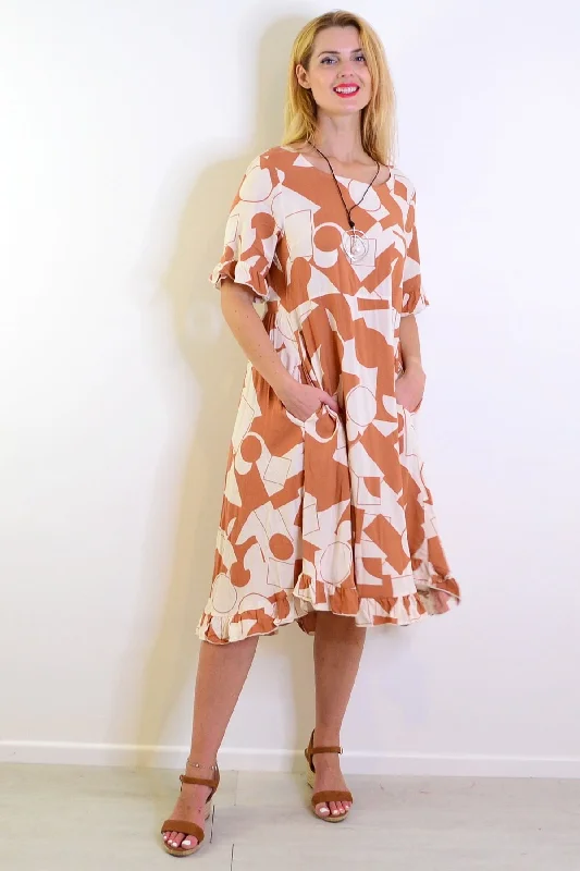 Coffee Cream Print Summer Dress Feminine Women's Style 