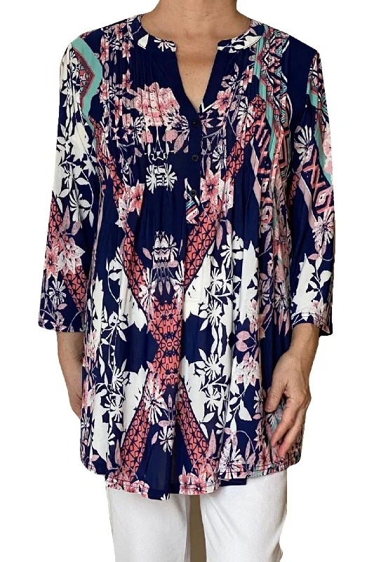 La Cera Key West Deco Print Tunic Sleek Women's Metallic