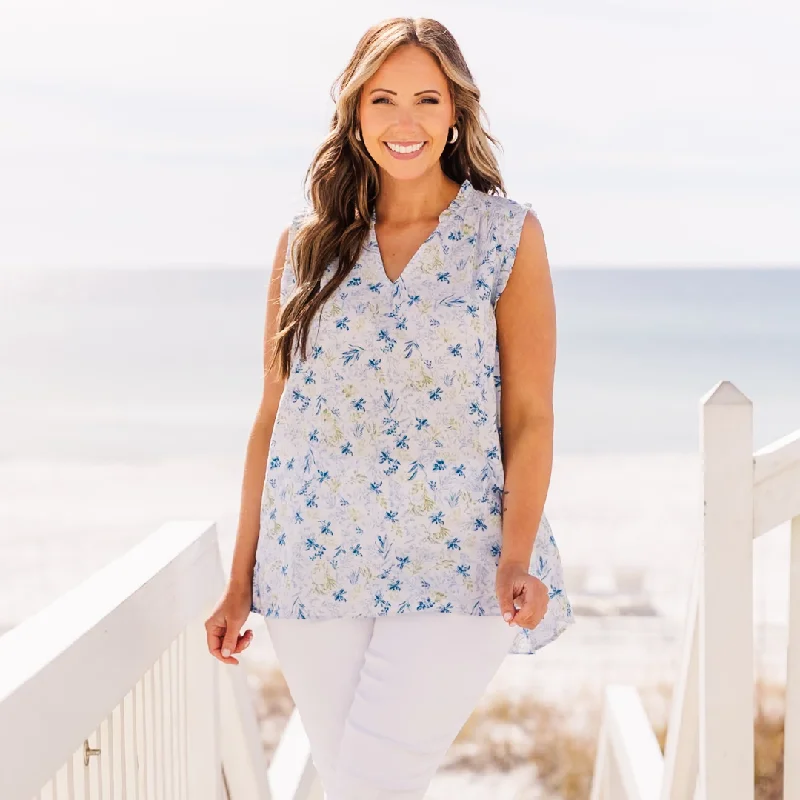 Imagine That Tank, Blue Floral Sophisticated Women's Tailored