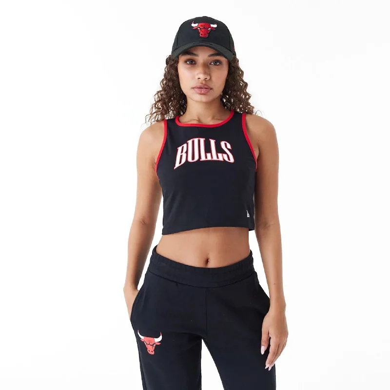 Chicago Bulls Womens Womens NBA Team Wordmark Black Crop Tank Top Sustainable Organic