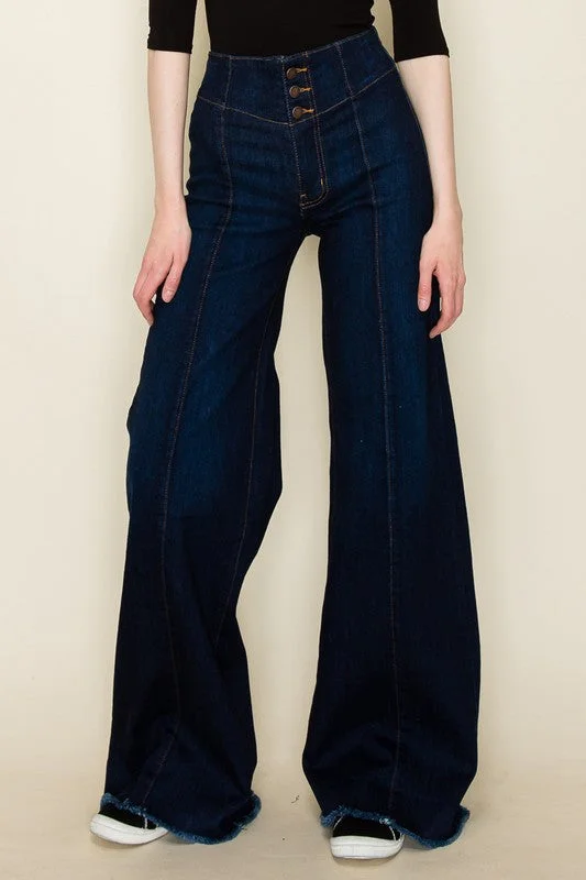 Front Seam Detailing High Waist Vintage Flare Wide Leg Jeans Practical Women's Quick - dry