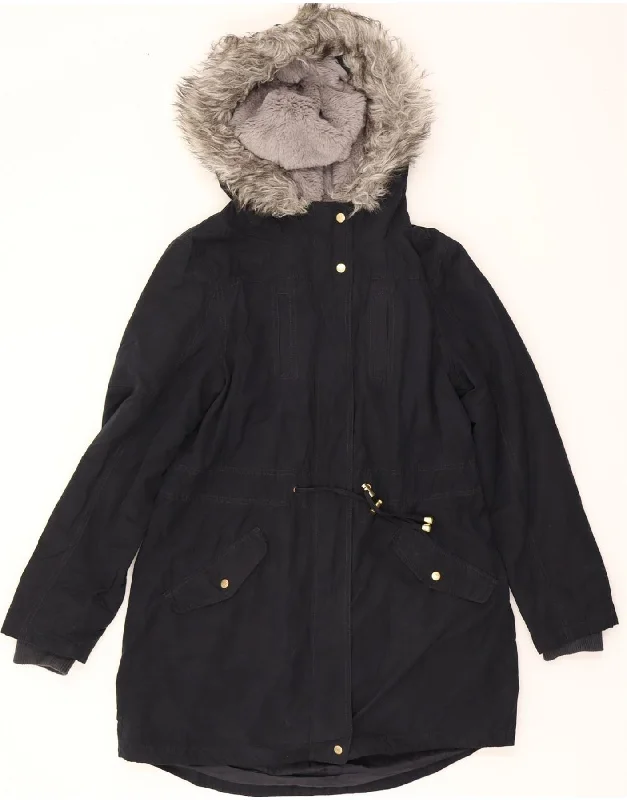 OASIS Womens Hooded Parka Jacket UK 10 Small Navy Blue Polyester Casual Women's Loose - fitting OASIS Womens Hooded Parka Jacket UK 10 Small Navy Blue Polyester Casual Women's Loose - fitting