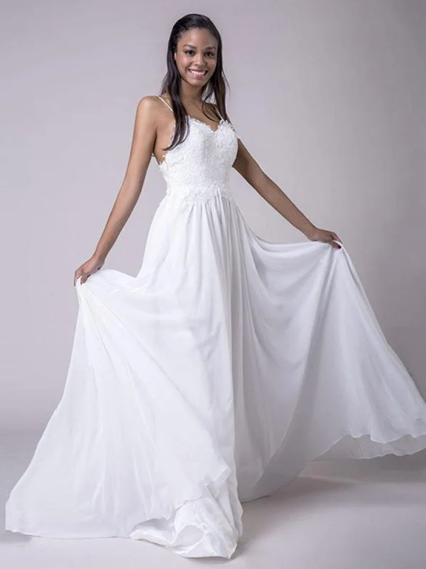 Modest Spaghetti-Strap A-Line Ruffles Wedding Dresses