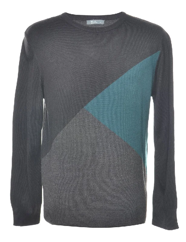 Black, Grey & Blue Knit Jumper - L Traditional Women's Wool